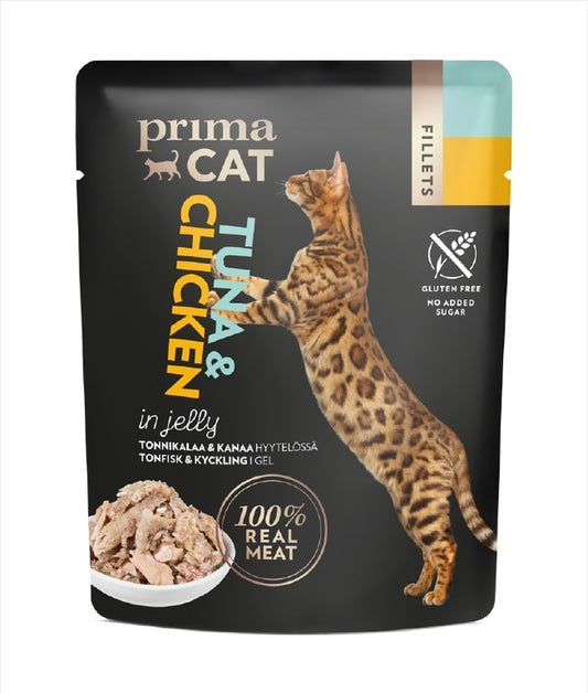 PrimaCat Katzenfutter Filets Thunfisch mit Huhn in Gelee 24 x 50 Gramm