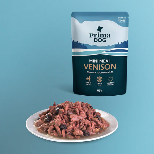 PrimaDog Hundefutter Mini Meal Hirsch 85 Gramm - Nassfutter für Hunde