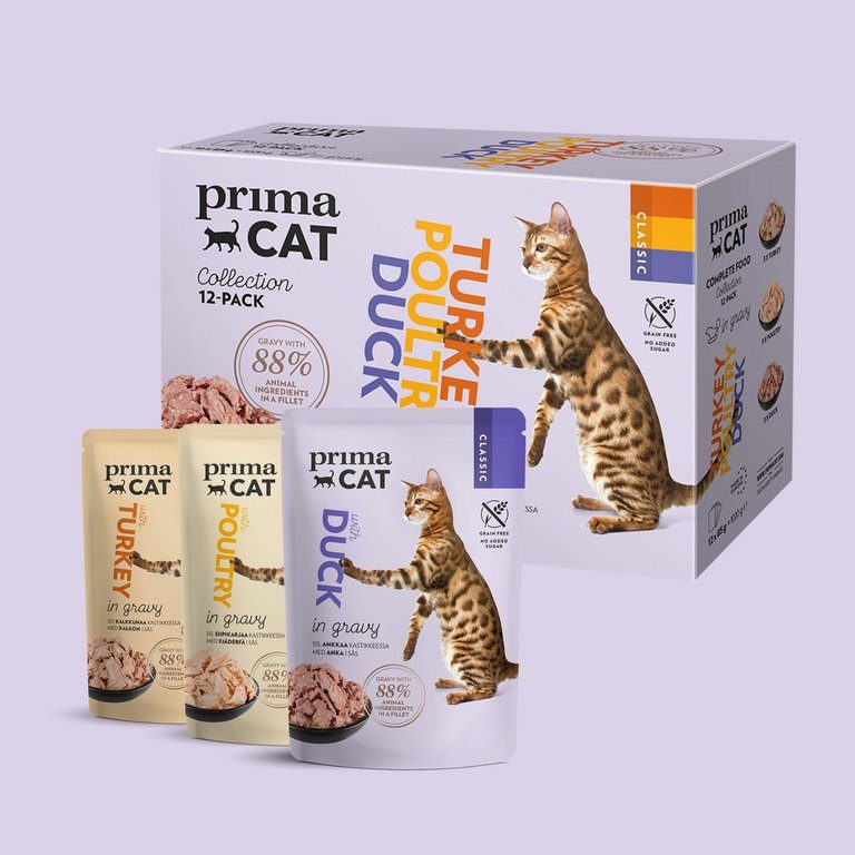 PrimaCat Vorteilspaket Nassfutter Geflügel 12 x 85 Gramm - Nassfutter für Katzen
