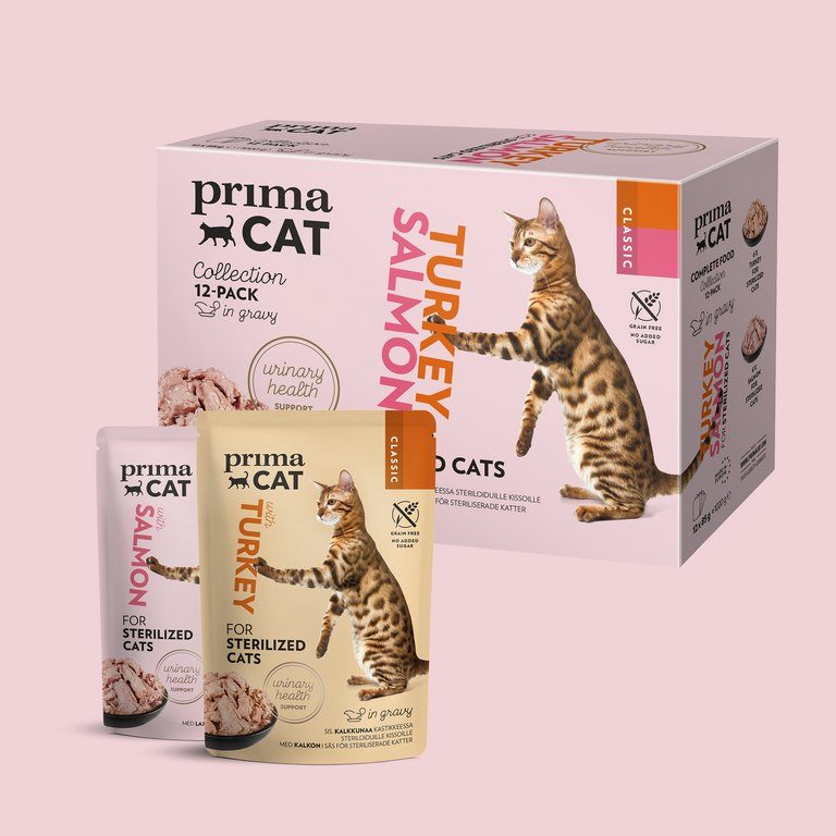 PrimaCat Vorteilspaket Nassfutter für sterilisierte Katzen 12 x 85 Gramm