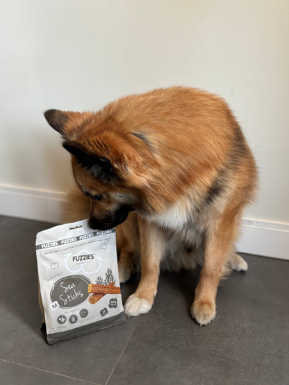 Fuzzies Ergänzungsfutter für Hunde | Sea Sticks Größe M – Ø 2 cm × 12,5 cm lang