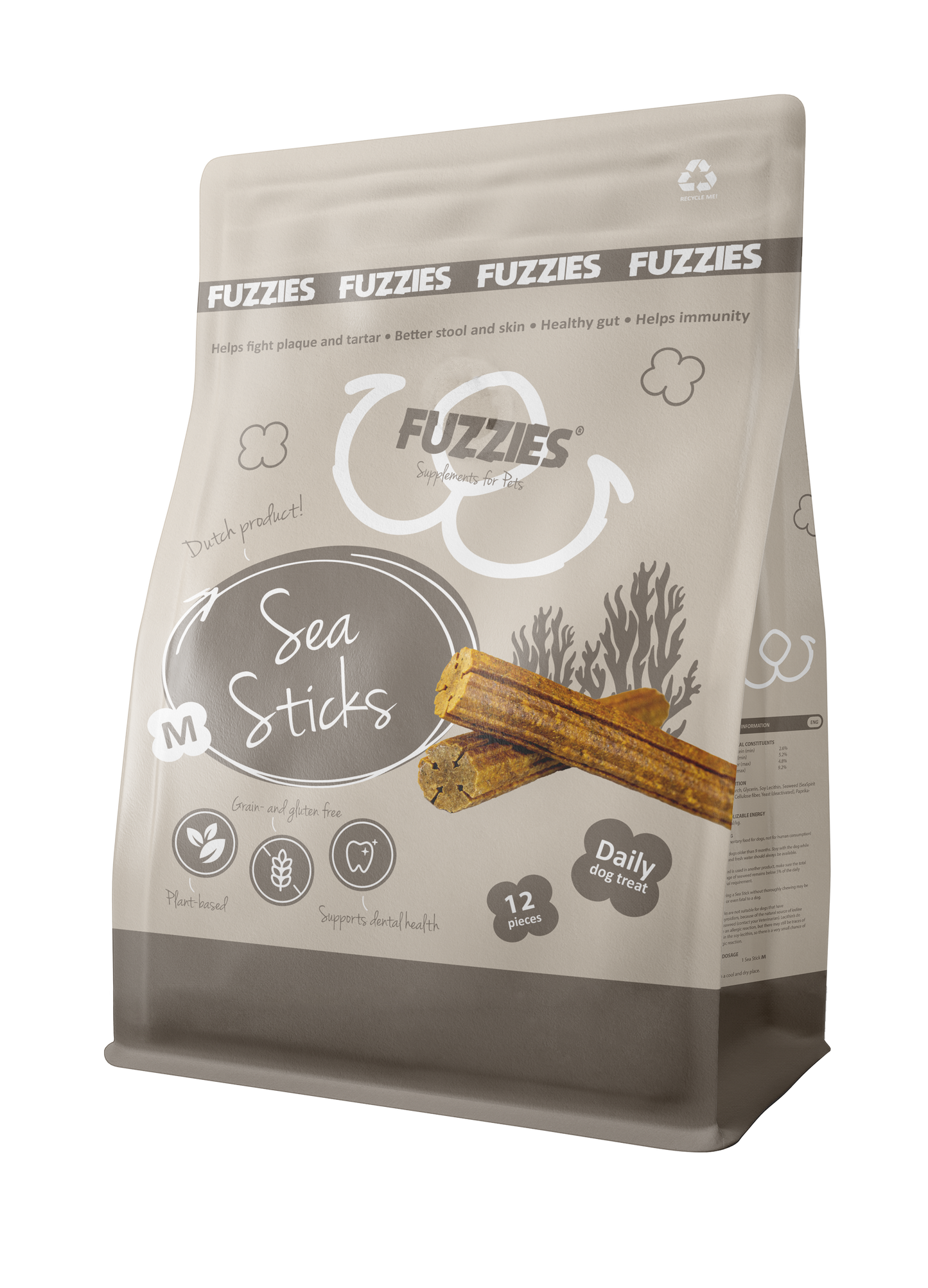 Fuzzies Ergänzungsfutter für Hunde | Sea Sticks Größe M – Ø 2 cm × 12,5 cm lang